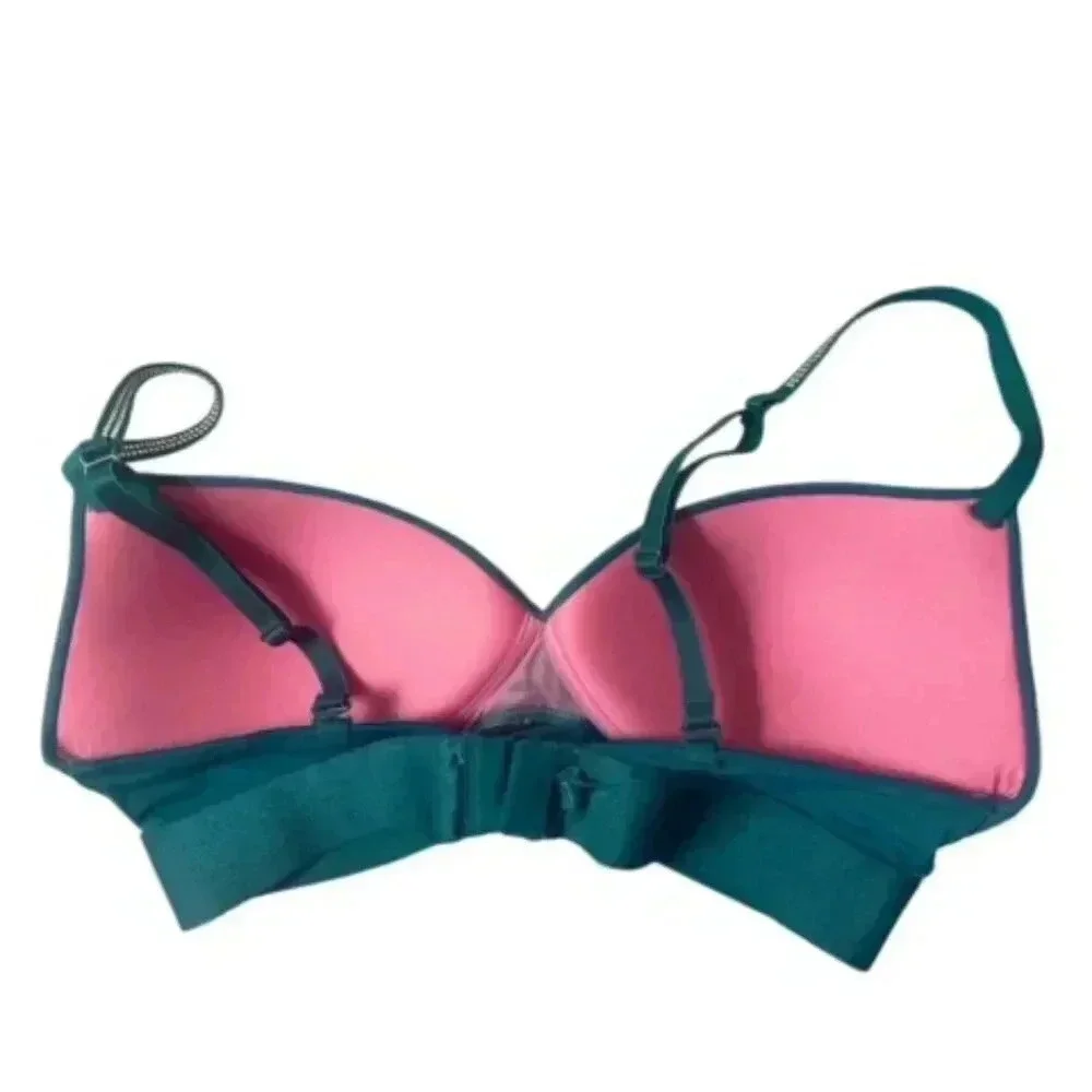 Victoria Secret Love Pink Bra Size 34C Bedazzled Turquoise Pink Padded Push Up - Picture 2 of 9